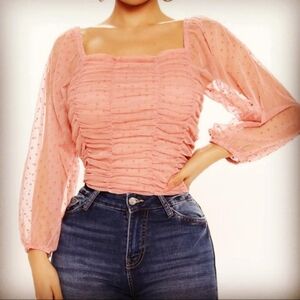 AMBIANCE Chiffon off shoulders polka dot cropped top blouse